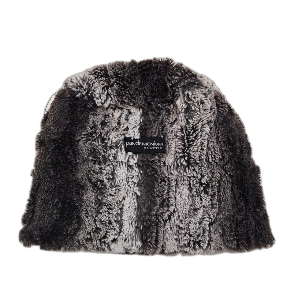 Pandemonium Seattle Sky Furry Beanie Hat Reversible Lux Faux Fur Glam Regency